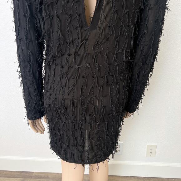 [Zara] Black Tasseled Fringe Long Sleeve Shift Mini Dress NWT Size Large L - Picture 7 of 11